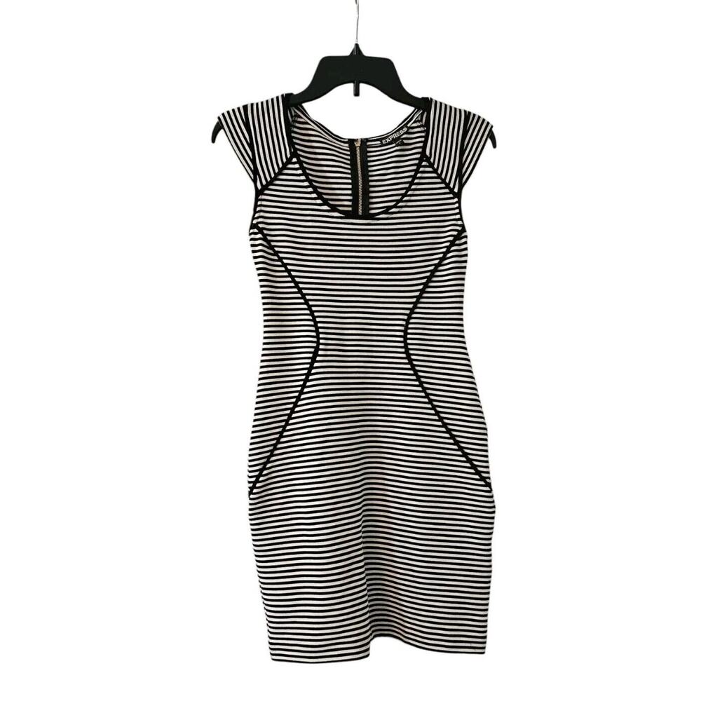 Express Womens Size 0 Striped Black White Cap Sleeves Full Back Zip Closure